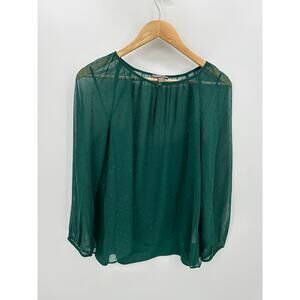 Point Sur Women Blouse Green Sheer Long Sleeve Shimmer Size Medium Office Career